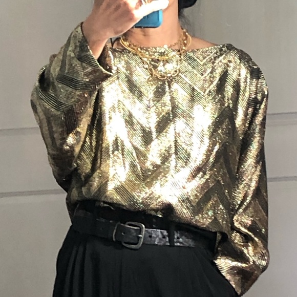 halston Tops - Halston III Vintage Metallic Long Sleeve Blouse